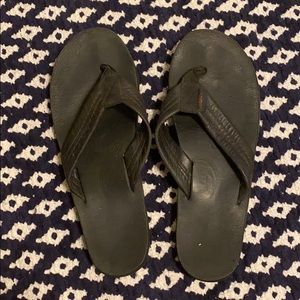 Rainbow Flip Flops- Black Leather- Size 7